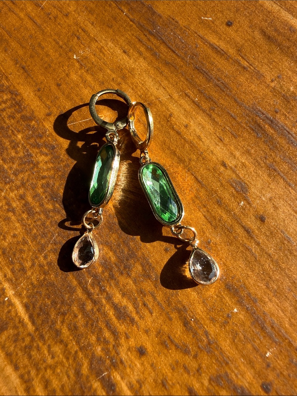 Free Gold Drop Earrings with Green and Clear Stones